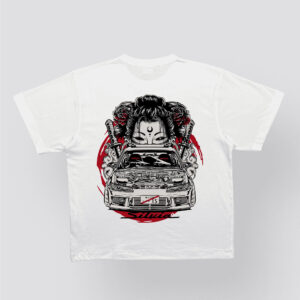JDM Samurai Car Graphic T-Shirt-white